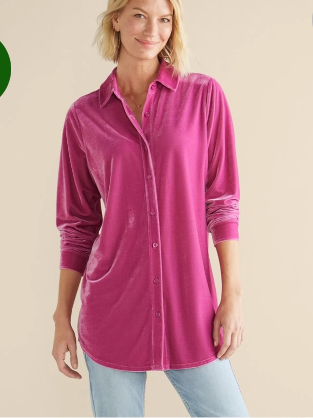 Soft Surroundings pink raspberry velvet boyfriend shirt sz 1X